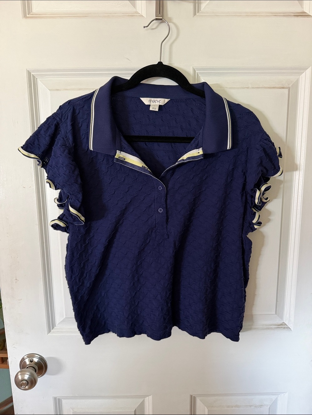 Anthropologie Navy Flutter Top by Maeve in Large